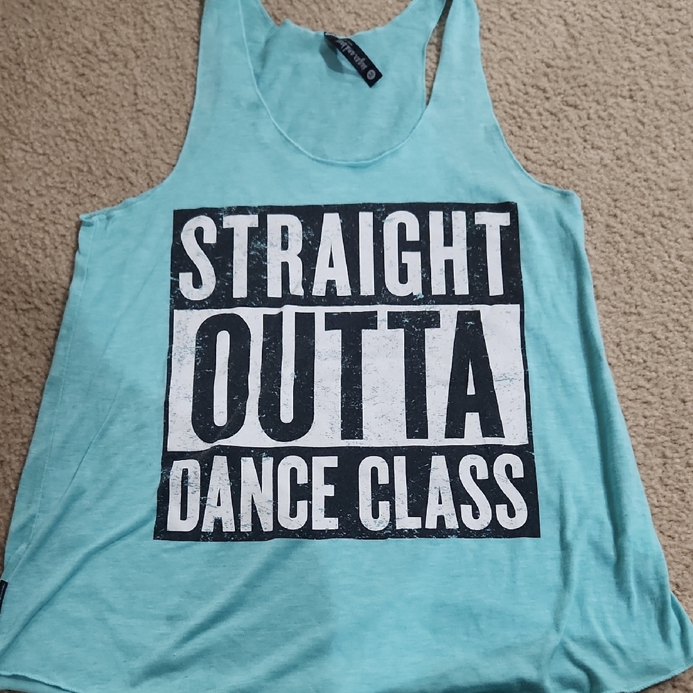 Girls Teal Graphic Tank Top Straight Outta Dance Class